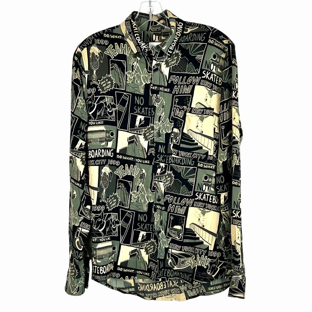 Zara Relaxed Fit Graphic Skateboarding Print Button-Up Shirt Size Small EUC!